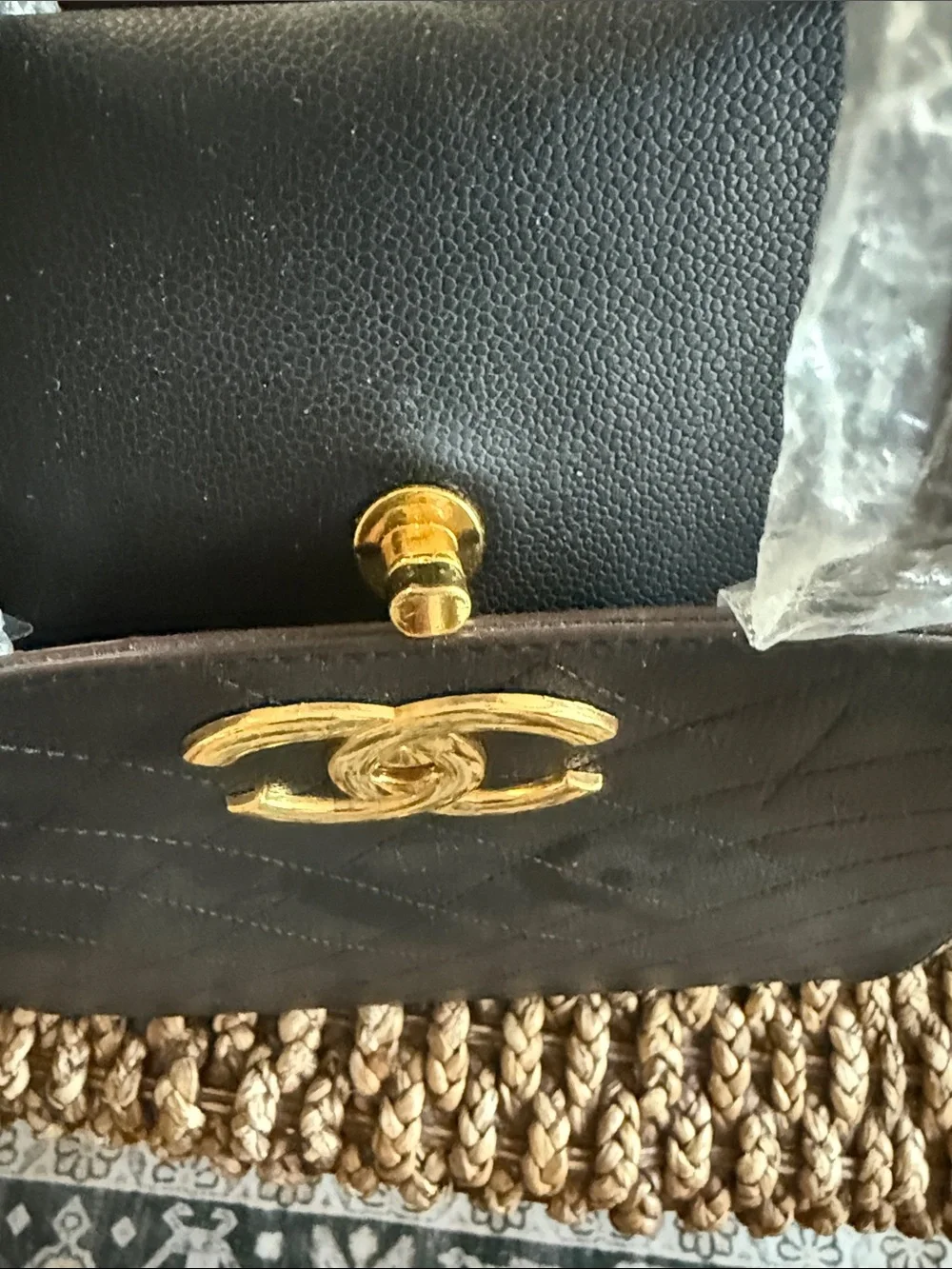 Black Quilted Top-Handle Satchel with Gold Hardware